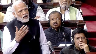 Prime Minister Narendra Modi speaks at the discussion on the Motion of Thanks on the President's address in Rajya Sabha during the Budget Session of Parliament. (ANI)