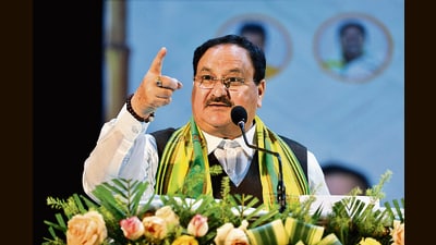 BJP national president JP Nadda speaks during the release of the party election manifesto for the Tripura Assembly elections 2023, in Agartala on Thursday. (ANI) BJP national president JP Nadda speaks during the release of the party election manifesto for the Tripura Assembly elections 2023, in Agartala on Thursday. (ANI)