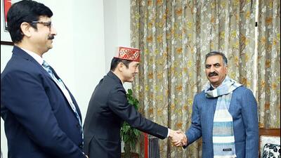Himachal chief minister Sukhvinder Singh Sukhu with Japan International Cooperation Agency’s chief representative Saito Mitsunori during a meeting in New Delhi on Thursday. (ANI) Himachal chief minister Sukhvinder Singh Sukhu with Japan International Cooperation Agency’s chief representative Saito Mitsunori during a meeting in New Delhi on Thursday. (ANI)
