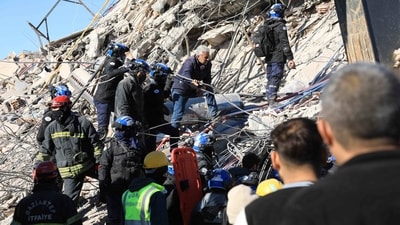 Malaysian and Turkish rescuers look for survivors under the rubble of collapsed buildings in Nurdagi, in the countryside of Gaziantep, on February 9, 2023, three days after a deadly earthquake that hit Turkey and Syria. (AFP) Malaysian and Turkish rescuers look for survivors under the rubble of collapsed buildings in Nurdagi, in the countryside of Gaziantep, on February 9, 2023, three days after a deadly earthquake that hit Turkey and Syria. (AFP)