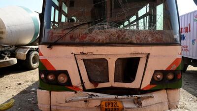 The driver fled from the spot after the accident and the bus was impounded by police. (Sunil Ghosh/HT Photo) The driver fled from the spot after the accident and the bus was impounded by police. (Sunil Ghosh/HT Photo)