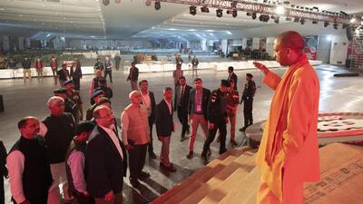 Uttar Pradesh chief minister Yogi Adityanath oversees preparations for global investors summit in Lucknow. (AP) Uttar Pradesh chief minister Yogi Adityanath oversees preparations for global investors summit in Lucknow. (AP)