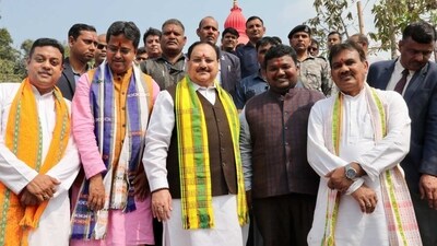JP Nadda, along with Tripura CM, offers prayers at Mata Tripura Sundari Temple in Agartala. (Twitter/bjp) JP Nadda, along with Tripura CM, offers prayers at Mata Tripura Sundari Temple in Agartala. (Twitter/bjp)