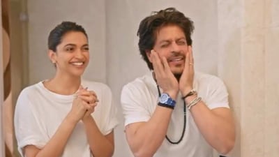 Deepika Padukone got Shah Rukh Khan to try products from her skincare line. Deepika Padukone got Shah Rukh Khan to try products from her skincare line.