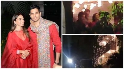 Sidharth Malhotra and Kiara Advani danced at the gate of his Delhi home before going inside. Sidharth Malhotra and Kiara Advani danced at the gate of his Delhi home before going inside.