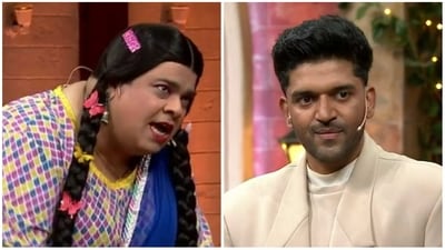Kiku Sharda and Guru Randhawa in stills from The Kapil Sharma Show promo.