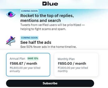 Annual subscribers on the website will receive a discount of ₹1,000, and will have to pay ₹6,800 instead of ₹7,800. (Screenshot/Twitter) Annual subscribers on the website will receive a discount of ₹1,000, and will have to pay ₹6,800 instead of ₹7,800. (Screenshot/Twitter)