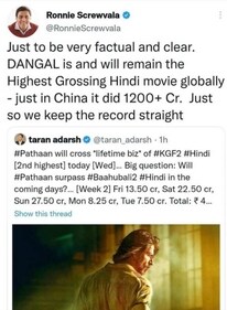 Ronnie Screwvala on Pathaan box office. Ronnie Screwvala on Pathaan box office.