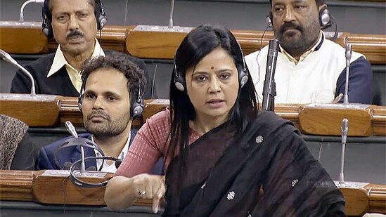 TMC MP Mahua Moitra speaks in Lok Sabha during the Budget Session of Parliament, in New Delhi on Tuesday. (ANI)