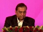 Reliance chairman Mukesh Ambani speaking at Global Investors' Summit 2023 in Lucknow