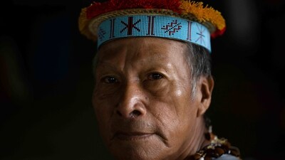 Siekopai indigenous Roque Piaguaje during the second binational meeting of the Siekopai Nation community in the Amazon region in Lagartococha, Peru, on January 10. The Siekopai are one of 14 recognized Indigenous groups in Ecuador, a country where seven percent of the population identifies as such. (Pedro Pardo / AFP) Siekopai indigenous Roque Piaguaje during the second binational meeting of the Siekopai Nation community in the Amazon region in Lagartococha, Peru, on January 10. The Siekopai are one of 14 recognized Indigenous groups in Ecuador, a country where seven percent of the population identifies as such. (Pedro Pardo / AFP)