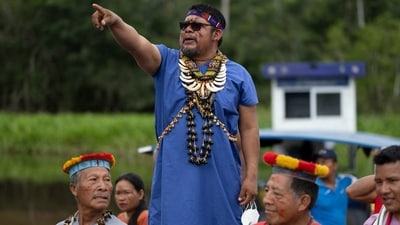 "Our big dream is to rebuild our territory -- to reunite our nation, our families along these rivers that are home to the spirits and creatures my grandfather used to tell me about," community leader Justino Piaguaje told AFP at a recent, rare Siekopai reunion in Pe'keya. (Pedro Pardo / AFP) "Our big dream is to rebuild our territory -- to reunite our nation, our families along these rivers that are home to the spirits and creatures my grandfather used to tell me about," community leader Justino Piaguaje told AFP at a recent, rare Siekopai reunion in Pe'keya. (Pedro Pardo / AFP)