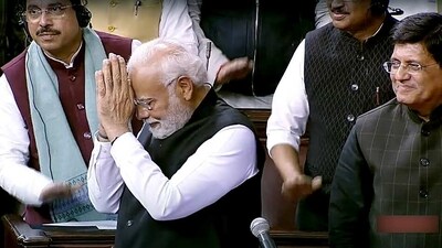 PM Modi spoke for about 90 minutes in the Rajya Sabha on Thursday at the discussion on the Motion of Thanks on the President's address. (ANI) PM Modi spoke for about 90 minutes in the Rajya Sabha on Thursday at the discussion on the Motion of Thanks on the President's address. (ANI)