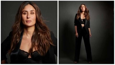 Earlier, Kareena Kapoor slayed in an all-black pantsuit paired with a lace bralette. (Instagram/@kareenakapoorkhan) Earlier, Kareena Kapoor slayed in an all-black pantsuit paired with a lace bralette. (Instagram/@kareenakapoorkhan)