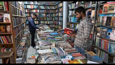 Customer in a book store located near Punjabi Bhawan in Ludhiana on Friday. (Gurpreet Singh/HT)