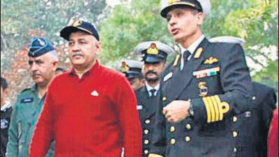 Deputy CM Manish Sisodia at NCC naval training centre. (HT Photo)