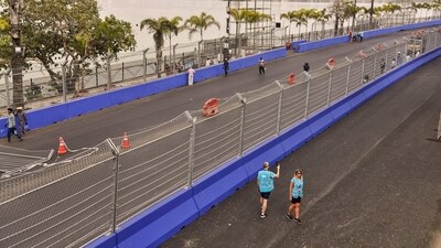 Arrangements for the Formula E World Championship Street Race in Hyderabad. (PTI) Arrangements for the Formula E World Championship Street Race in Hyderabad. (PTI)