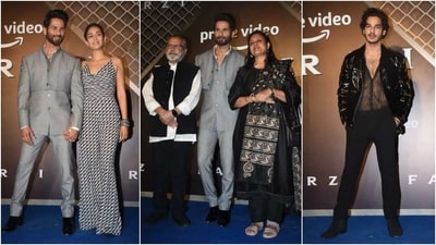 Shahid Kapoor with Mira Rajput, Ishaan Khatter, their parents and other stars attend Farzi screening. (HT Photo/Varinder Chawla) Shahid Kapoor with Mira Rajput, Ishaan Khatter, their parents and other stars attend Farzi screening. (HT Photo/Varinder Chawla)