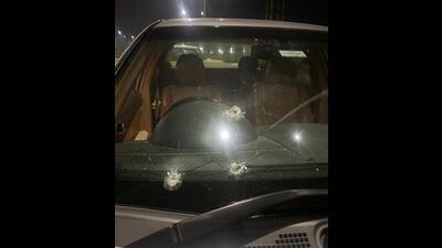 The bullet marks seen on the victim’s car in Mohali on Saturday. (HT File)
