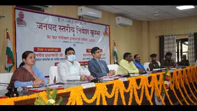 The event underway at Sangam auditorium in Prayagraj on Friday. (HT photo) The event underway at Sangam auditorium in Prayagraj on Friday. (HT photo)