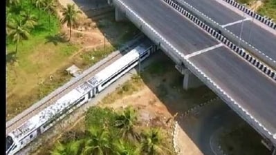 Vande Bharat train and Bengaluru - Mysuru expressway in one frame. Watch Vande Bharat train and Bengaluru - Mysuru expressway in one frame. Watch