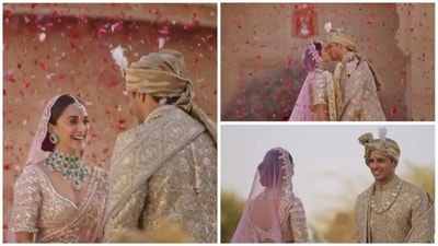 Kiara Advani with Sidharth Malhotra at their wedding. Kiara Advani with Sidharth Malhotra at their wedding.