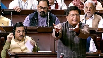 Leader of the House in Rajya Sabha Piyush Goyal speaks during the Budget Session of Parliament, in New Delhi on Friday. (ANI) Leader of the House in Rajya Sabha Piyush Goyal speaks during the Budget Session of Parliament, in New Delhi on Friday. (ANI)
