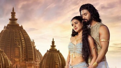 Samantha Ruth Prabhu and Dev Mohan in Shaakuntalam poster. Samantha Ruth Prabhu and Dev Mohan in Shaakuntalam poster.
