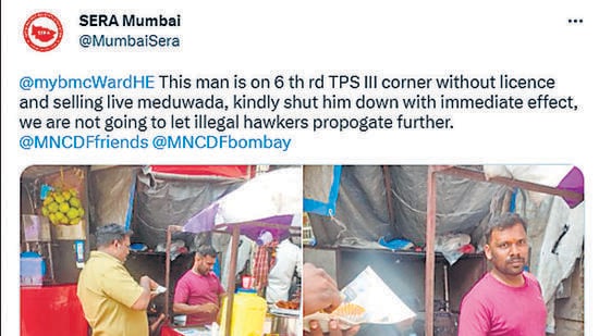 Following this tweet on Thursday, hawkers reached the residence of SERA president Hemal Mehta and urged her to take down this tweet. She is also being pestered with phone calls from them. It is believed that the BMC leaked her identity, phone number and residential address. (Twitter)