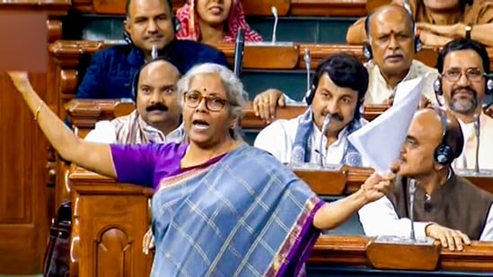 Union finance minister Nirmala Sitharaman speaks in the Lok Sabha during Budget Session of Parliament on Friday. (PTI)