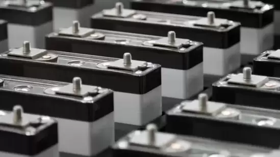 Lithium-ion battery cells on the production line of the Eliiy Power Co. plant in Kawasaki City, Japan. (Bloomberg)