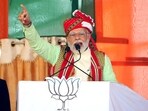 Dhalai, Feb 11 (ANI): Prime Minister Narendra Modi addressing Vijay Sankalp Rally ahead of the Tripura Legislative Assembly election, at Kulai, Ambassa, in Dhalai on Saturday. (ANI Photo)