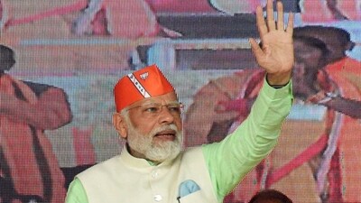 Gomati, Feb 11 (ANI): Prime Minister Narendra Modi waves during the Vijay Sankalp Rally at Radhakishorepur ahead of the Tripura Legislative Assembly election, in Gomati on Saturday. (ANI) Gomati, Feb 11 (ANI): Prime Minister Narendra Modi waves during the Vijay Sankalp Rally at Radhakishorepur ahead of the Tripura Legislative Assembly election, in Gomati on Saturday. (ANI)