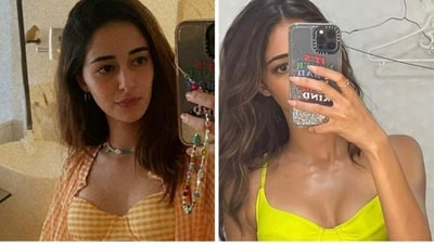 Ananya Panday's mirror selfies in swimsuits. Ananya Panday's mirror selfies in swimsuits.