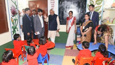 Bihar CM Nitish Kumar at a school in Bhagalpur during his ‘Samadhan Yatra’ on Saturday. (HT photo) Bihar CM Nitish Kumar at a school in Bhagalpur during his ‘Samadhan Yatra’ on Saturday. (HT photo)