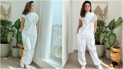 Earlier, Hina had shared pictures of her arriving in the Maldives with the caption, "A journey filled with warm welcome, accommodating service, exclusive access and luxurious flight...Thank you for everything." It shows the star dressed in an all-white airport look and making a chic statement. (Instagram) Earlier, Hina had shared pictures of her arriving in the Maldives with the caption, "A journey filled with warm welcome, accommodating service, exclusive access and luxurious flight...Thank you for everything." It shows the star dressed in an all-white airport look and making a chic statement. (Instagram)