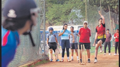 Mumbai, India - February 02, 2023: Girls practising cricket at Wings Sports Centre, Bandra Reclamation, Bandra (West), in Mumbai, India, on Thursday, February 02, 2023. (Photo by Satish Bate/ Hindustan Times) (Satish Bate/HT PHOTO) Mumbai, India - February 02, 2023: Girls practising cricket at Wings Sports Centre, Bandra Reclamation, Bandra (West), in Mumbai, India, on Thursday, February 02, 2023. (Photo by Satish Bate/ Hindustan Times) (Satish Bate/HT PHOTO)
