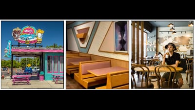 The gradual leaching of colour from American cafes of the 1970s to the 1990s and today. (New Castle County Government, Shutterstock / Starbucks) The gradual leaching of colour from American cafes of the 1970s to the 1990s and today. (New Castle County Government, Shutterstock / Starbucks)