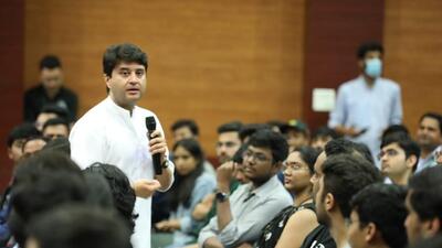Union civil aviation minister Jyotiraditya Scindia at an IIM Lucknow event on Saturday. (SOURCED IMAGE) Union civil aviation minister Jyotiraditya Scindia at an IIM Lucknow event on Saturday. (SOURCED IMAGE)