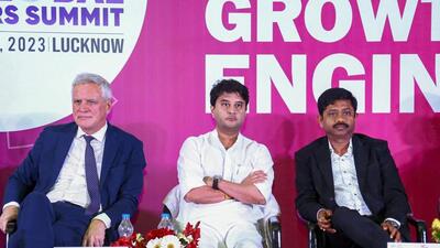 Union civil aviation minister Jyotiraditya Scindia at the UP Global Investors Summit in Lucknow on Saturday. (PTI PHOTO) Union civil aviation minister Jyotiraditya Scindia at the UP Global Investors Summit in Lucknow on Saturday. (PTI PHOTO)