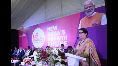 Union minister Smriti Irani addressing a session at the UPGIS 2023 in Lucknow on February 11. (Deepak Gupta/HT photo) Union minister Smriti Irani addressing a session at the UPGIS 2023 in Lucknow on February 11. (Deepak Gupta/HT photo)