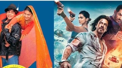 Shah Rukh Khan's two films are running in theatres - Dilwale Dulhaniya Le Jayenge and Pathaan.