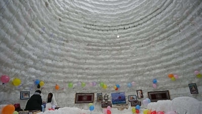 Last year, with a height of 37.5 feet and a diameter of 44.5 feet, Syed Wasim Shah, creator of the igloo, claimed it was the world’s largest cafe of its kind. (Waseem Andrabi/ Hindustan Times) Last year, with a height of 37.5 feet and a diameter of 44.5 feet, Syed Wasim Shah, creator of the igloo, claimed it was the world’s largest cafe of its kind. (Waseem Andrabi/ Hindustan Times)