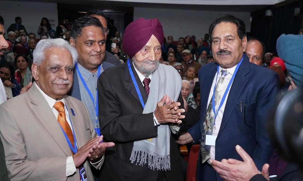 100-year-old Bikram Singh Grewal, the oldest-living alumni from PEC’s parent institute McLaggan College of Engineering, at the event. (Sanjeev Sharma/HT ) 100-year-old Bikram Singh Grewal, the oldest-living alumni from PEC’s parent institute McLaggan College of Engineering, at the event. (Sanjeev Sharma/HT )