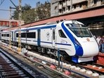 Vande Bharat Express train at a railway station in Mumbai, Vande Bharat Express train at a railway station in Mumbai,