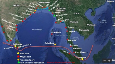 To fill up the gap, India has planned to build an international transhipment terminal at the Galathea Bay in Great Nicobar Island. To fill up the gap, India has planned to build an international transhipment terminal at the Galathea Bay in Great Nicobar Island.