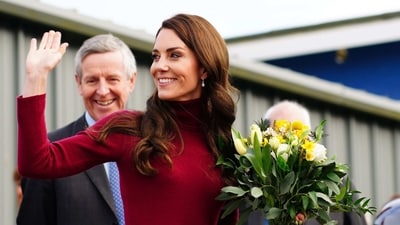 Kate Middleton: Britain's Catherine, Princess of Wales (C) receives flowers as she leaves after visiting the Dracaena Centre in Falmouth, Cornwall. (AFP) Kate Middleton: Britain's Catherine, Princess of Wales (C) receives flowers as she leaves after visiting the Dracaena Centre in Falmouth, Cornwall. (AFP)