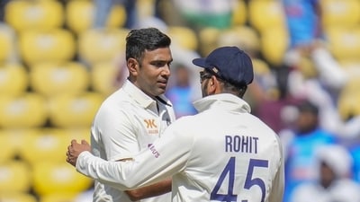 India's Ravichandran Ashwin, left, gets a tap on the shoulder from captain Rohit Sharma for his five-wicket haul during the third day of the first cricket test match between India and Australia in Nagpur, India, Saturday, Feb. 11, 2023. (AP Photo/Rafiq Maqbool) (AP) India's Ravichandran Ashwin, left, gets a tap on the shoulder from captain Rohit Sharma for his five-wicket haul during the third day of the first cricket test match between India and Australia in Nagpur, India, Saturday, Feb. 11, 2023. (AP Photo/Rafiq Maqbool) (AP)