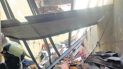 Mumbai, India - February, 12, 2023: Two persons have died when a part of the house collapsed while the house work was going on in khindopada Bhandup , in Mumbai, India, on,Sunday, February, 12, 2023. ( Praful Gangurde / HT Photo) Mumbai, India - February, 12, 2023: Two persons have died when a part of the house collapsed while the house work was going on in khindopada Bhandup , in Mumbai, India, on,Sunday, February, 12, 2023. ( Praful Gangurde / HT Photo)