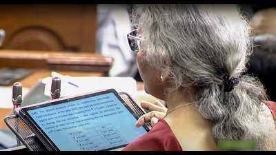 New Delhi, Feb 01 (ANI): Union Finance Minister Nirmala Sitharaman presents the Union Budget 2023-24 in the Rajya Sabha on the second day of Budget Session of Parliament, in New Delhi on Wednesday. (ANI Photo/Sansad TV) (ANI) New Delhi, Feb 01 (ANI): Union Finance Minister Nirmala Sitharaman presents the Union Budget 2023-24 in the Rajya Sabha on the second day of Budget Session of Parliament, in New Delhi on Wednesday. (ANI Photo/Sansad TV) (ANI)